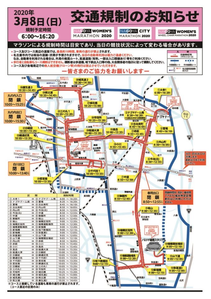 名古屋ウィメンズマラソン交通規制情報 迂回道路や渋滞についても ミニメモ